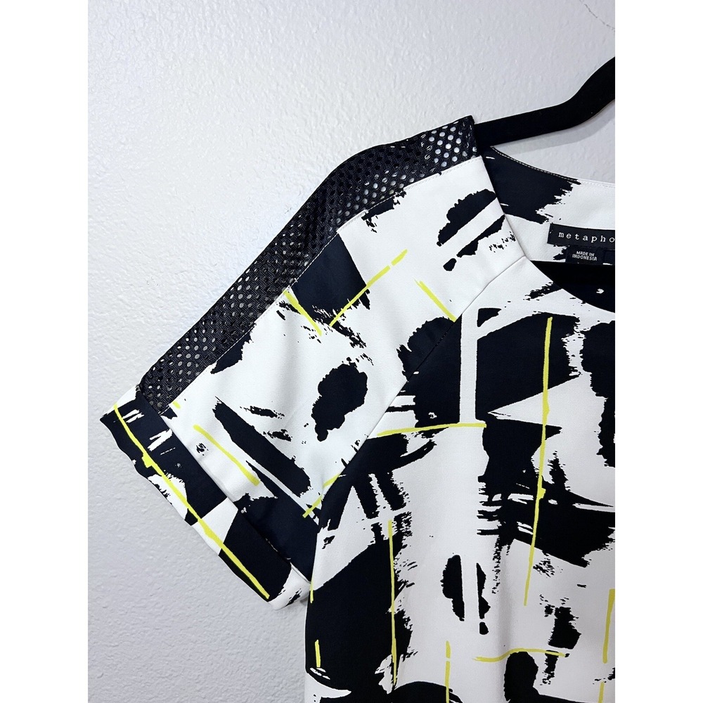 Metaphor‎ Shift Dress Abstract Mesh Black White Yellow Medium - Picture 4 of 8